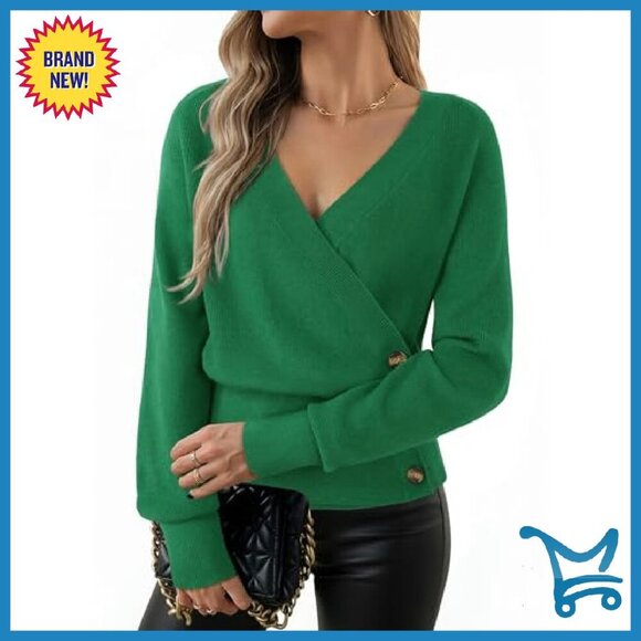 Soft V-Neck Pullover Sweater, Long Sleeve, Business Casual, Slouchy Fit - Picture 5 of 8